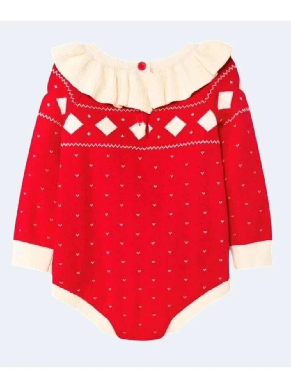 Baby Girls Christmas Romper Bodysuit With Ruffled Collar Red & White 78